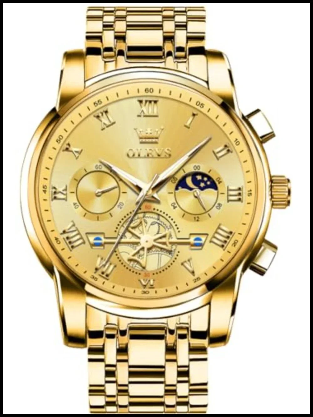 Luxury Waterproof Big Face Stainless Steel Multifunction Mens Watch